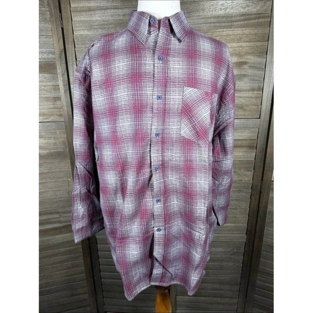 Northwest Blue Mens XL Burgundy‎ Grey Plaid Cotton Button Down Shirt M-40077